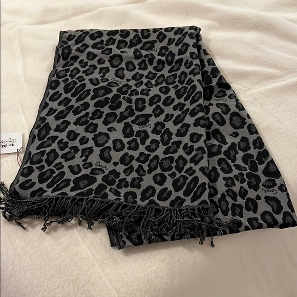 Coach Gray and Black Leopard Print Scarf - Picture 1 of 3